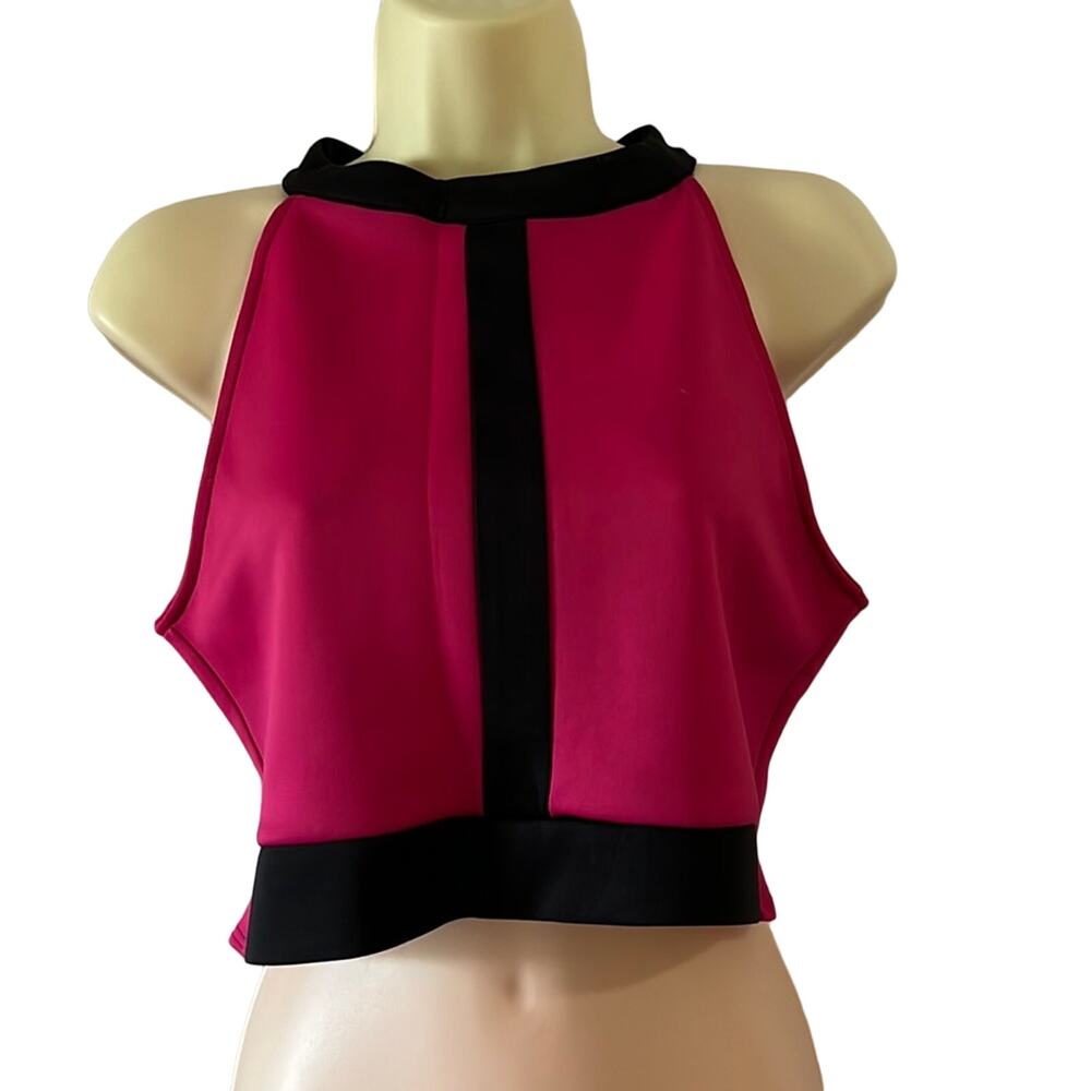 True Light Pink & Black Knit Crop Top Size Large Tie Back Color Block Summer